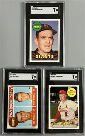 1969 Topps Baseball SGC 7 NM Graded Lot w/ Perry & Piniella RC (3)
