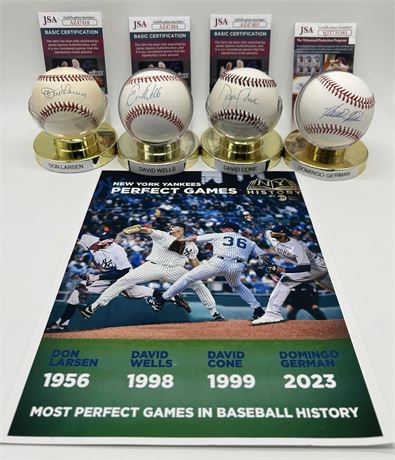 Yankees Perfect Game Pitchers Autographed Baseball Lot (4) JSA