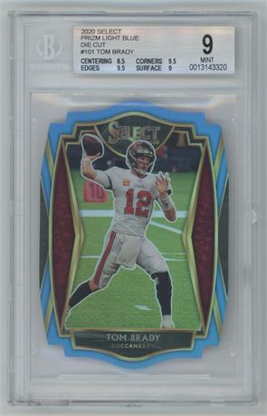 2020 Select #101 Prizm Light Blue Die Cut Tom Brady BGS 9 MINT