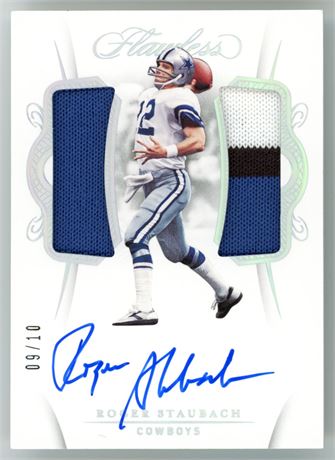 2020 Panini Flawless Roger Staubach 3 Color Patch 9/10 On Card Auto