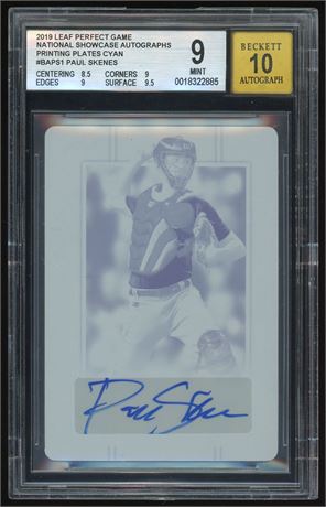 2019 Leaf Perfect Game Printing Plate  Paul Skenes Cyan 1/1 BGS 9 Auto 10 (READ)