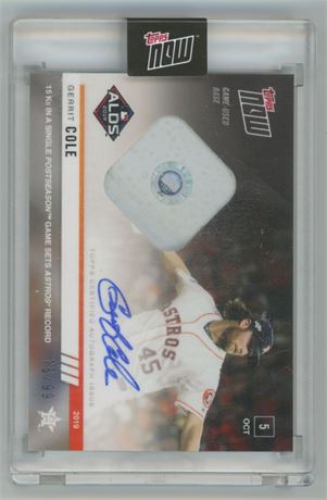 2019 Topps Now - ALDS Gerrit Cole 75/99 Game-Used Base Relic Auto