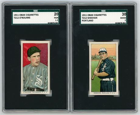 1911 T212 Obak SGC Graded Baseball Lot (2) w/ Sheehan & O'Rourke