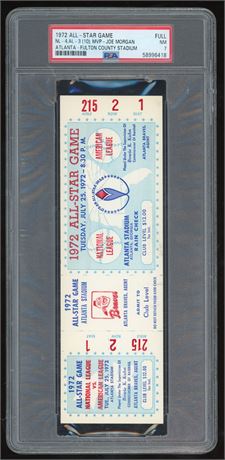 1972 All Star Game NL 4 AL 3 MVP Joe Morgan Atlanta Fulton County Stadium PSA 7