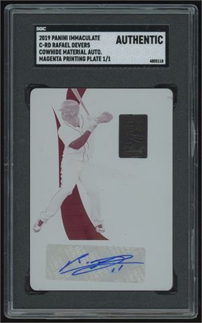 2019 Immaculate Auto Rafael Devers Magenta Printing Plate 1/1 SGC Authentic Auto