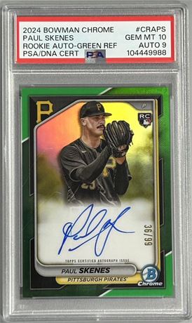 2024 Bowman Chrome Paul Skenes Rookie Auto Green REF 36/99 PSA 10 Auto 9 (READ)