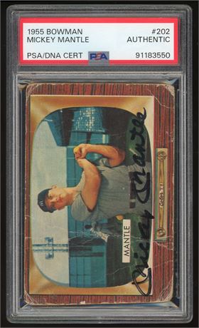 1955 Bowman #202 SIGNED Mickey Mantle Autograph PSA Authentic