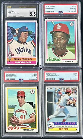1970's Topps HOF (4) Graded Lot with Eckersley RC