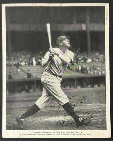1934 Quaker Oats Puffed Wheat Babe Ruth Glossy Premium Photo Low Grade RARE!