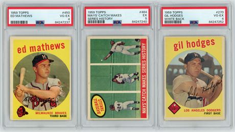 1959 Topps Baseball PSA Graded Lot (3) w/ Mays, Hodges, & Mathews