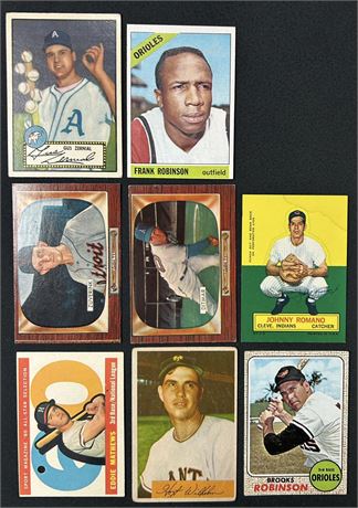 1952-68 Low Grade Baseball Card Lot (8) w/ B Robinson, F Robinson, Mathews