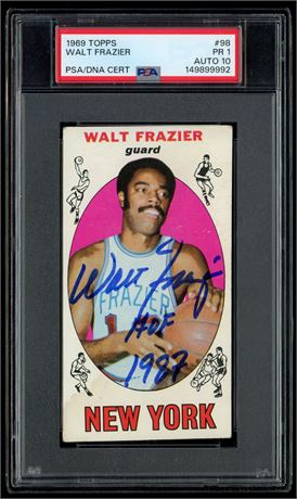 1969 Topps #98 Walt Frazier RC PSA 1 POOR Auto 10 w/ "HOF 1987" Inscription