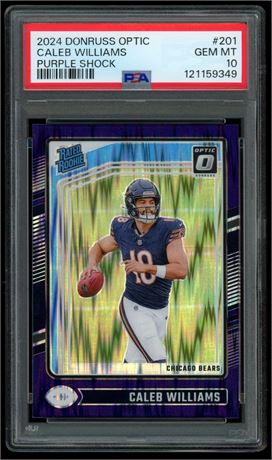 2024 Donruss optic #201 Caleb Williams Rated Rookie Purple Shock Prizm PSA 10