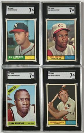 1961-1966 Topps HOF SCG 7 NM Lot (4) w/ F Robinson/ B Robinson/ Eddie Mathews