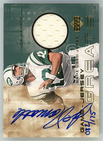2000 Upper Deck Joe Namath Game Jersey Greats 82/175 On Card Auto Jersey
