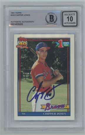 1991 Topps #333 Chipper Jones BGS Authentic Auto 10