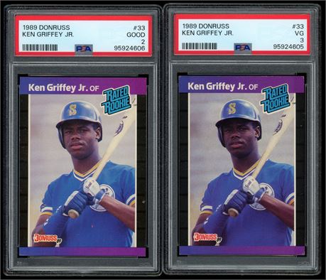 1989 Donruss #33 Ken Griffey Jr RC PSA 2-3 Lot (2) Pop 52  & Pop 122