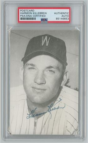 Signed Harmon Killebrew Postcard PSA  Authentic Auto