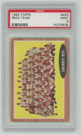 1962 Topps #465 Reds Team Card PSA 9 MINT None Higher RARE! 1 Sale Since 2019