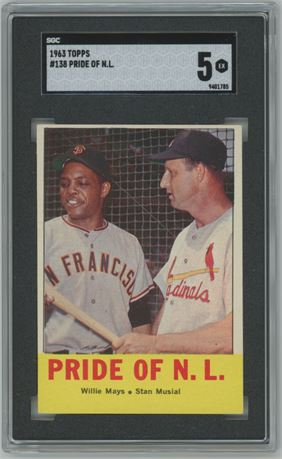 1963 Topps #138 Pride Of N.L. Mays / Musial SGC 5 EX