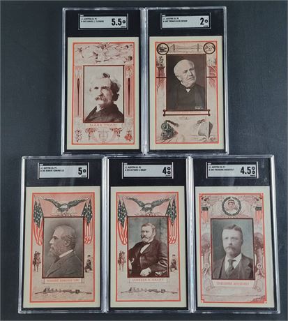 1900s JJ Austen Company SGC Graded Lot (5) w/ Grant, Lee, and Edison