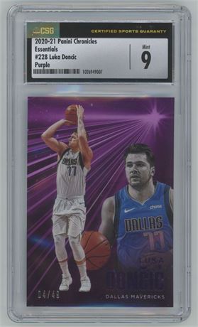 2020-21 Panini Chronicles Essentials #228 Luka Doncic Purple 04/49 CSG 9 MINT