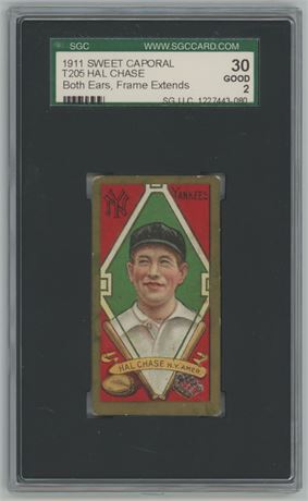 1911 T205 Sweet Caporal Hal Chase Both Ears Show, Frame Extends SGC 2 GOOD