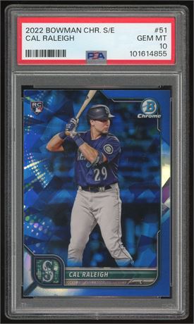 2022 Bowman Chrome Sapphire Edition #51 Cal Raleigh RC PSA 10 GEM MINT