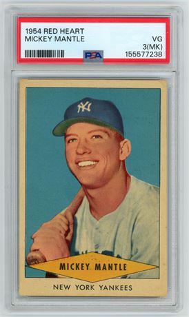 1954 Red Heart Mickey Mantle PSA 3(MK) VG