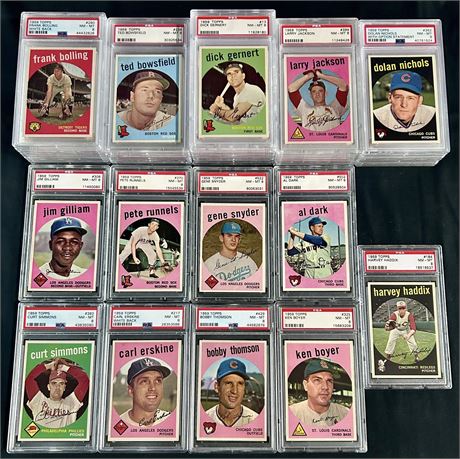 1959 Topps Baseball PSA NMMT Graded Lot (49) w/Stars All PSA 8