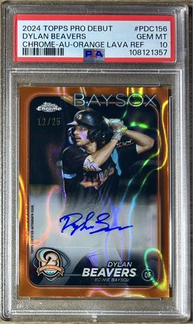 2024 Topps Chrome Pro Debut Dylan Beavers Auto 12/25 Orange Lava Ref. PSA 10
