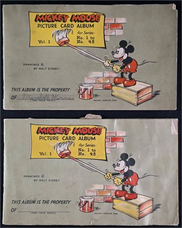 1935 Mickey Mouse Bubble Gum Picture Card Album Vol. 1 Lox (2) W/writing