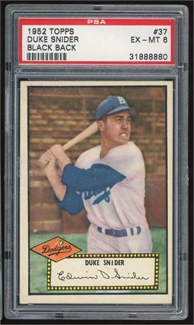 1952 Topps #37 Duke Snider Black Back PSA 6 EXMT