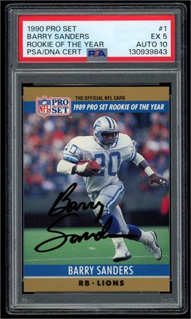 1990 Pro Set #1 Barry Sanders Rookie of the Year PSA 5 EX Auto 10