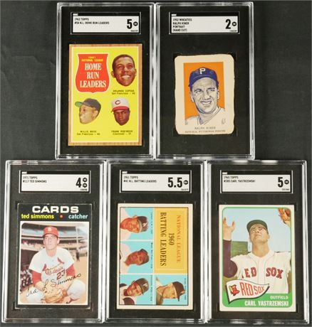 1952-1971 Baseball SGC Graded Lot (5) w/ Aaron, Rose, Mays, & Clemente