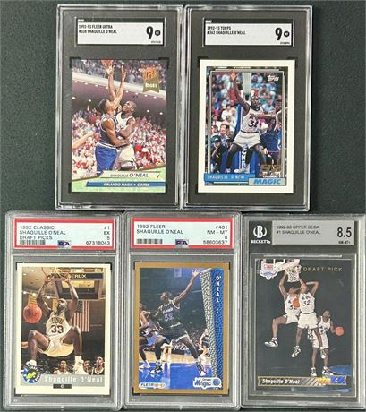 1992 Graded Shaquille O'Neal RC Lot (5)