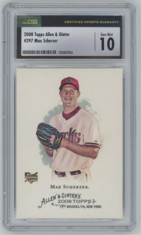 2008 Topps Allen & Ginter #297 Max Scherzer RC CSG 10 GEM MINT