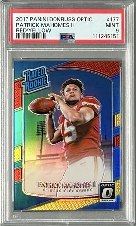 2017 Panini Donruss Optic #177 Patrick Mahomes Red/Yellow Prizm RC PSA 9 MINT
