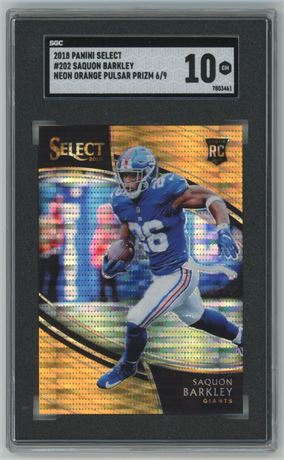 2018 Select #202 Saquon Barkley RC Neon Orange Pulsar Prizm 6/9 SGC 10 GEM MINT