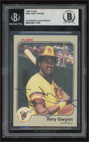 1983 Fleer #360 Tony Gwynn RC BGS Authentic Auto