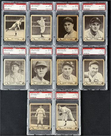 1940 Play Ball PSA 6 Lot (10) w/ Manush, Evers, Frisch, Averill, Ruffing
