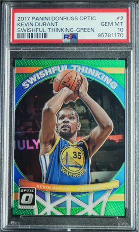 2017 Panini Donruss Optic #2 Kevin Durant Swishful Thinking Green 2/5 PSA 10
