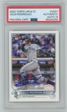 2022 Topps Update #US97 Julio Rodriguez On Card Auto PSA Authentic Auto 10