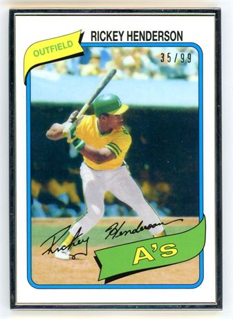 2014 Topps #482 Rickey Henderson 35/99 Metal Reprint Rookie