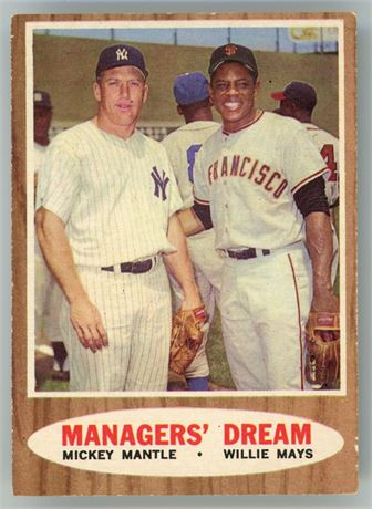 1962 Topps #18 Mickey Mantle & Willie Mays Managers' Dream Low Grade