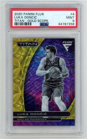 2020 Panini Flux #4 Luka Doncic Titan - Gold Scope 2/18 PSA 9 MINT