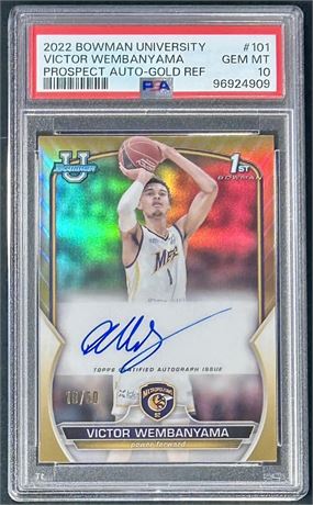 2022 Bowman Chrome U Victor Wembanyama Auto Gold Refractor /50 PSA 10 GEM MINT