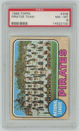 1968 Topps #308 Pirates Team Roberto Clemente PSA 8 NMMT