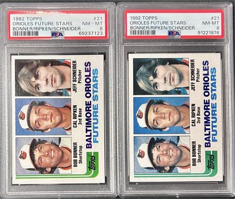 1982 Topps #21 Cal Ripken Jr. RC PSA 8 NMMT Graded Lot (2)