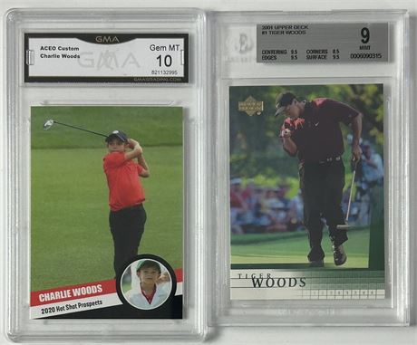 2001-2020 Upper Deck #1 & ACEO Custom Tiger and Charlie Woods Lot (2) READ